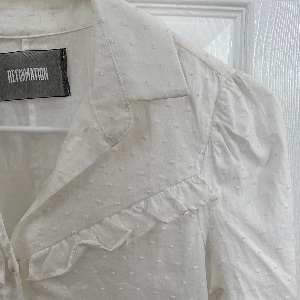 Reformation Ivory Button Down Shirt with Ruffles - Picture 4 of 5